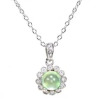NATURAL AAA GREEN PREHNITE & WHITE CZ STERLING 925 SILVER NECKLACE 15.75-17.75"