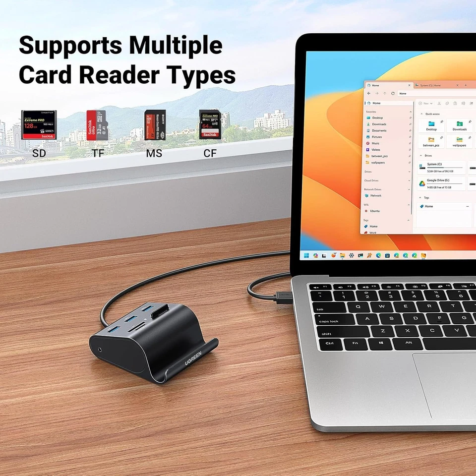 UGREEN Lector de Tarjetas USB 3.0 Hub 3 Puertos con SD TF MS M2 Negro  Foto 3 de 4