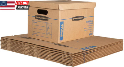 10-Pack Small Classic Moving Boxes with Reinforced Handles | Pack Books, Files,