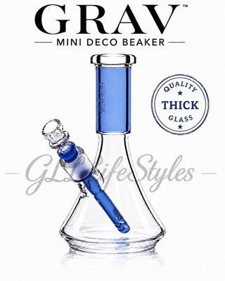 Grav  Small Deco Beaker Bong 6.75 Glass Water Pipe, BLUE, QUALITY THICK GLASS