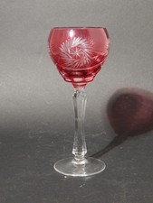 PREZIOSO ELEGANTE ANTICO BICCHIERE CALICE CRISTALLO BOEMIA MOLATO ROSSO RUBINO