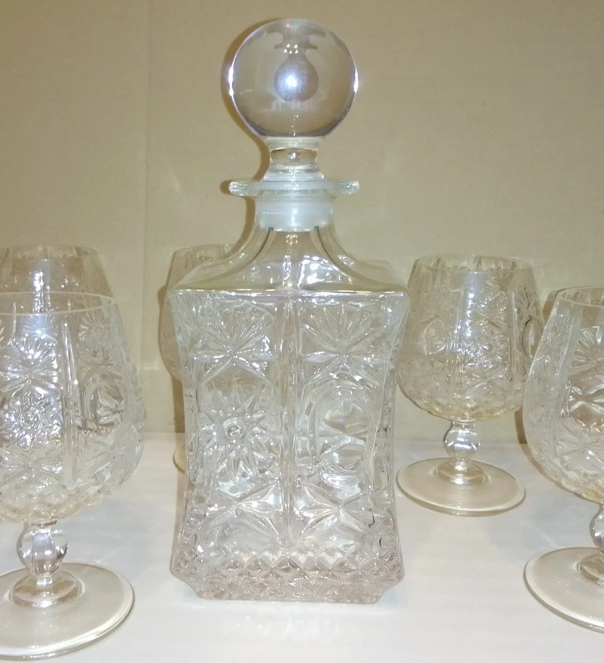 🍾🍷 Set bottiglia Brandy Cristallo + 6 bicchieri Snifter Cristallo = 3, 450 KG❗ - Immagine 2 di 4