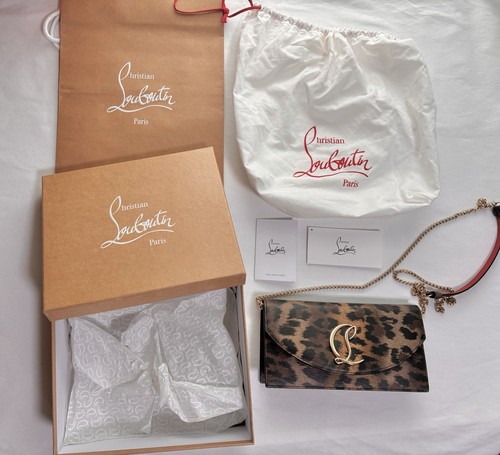 Christian Louboutin Loubi54 Leopard Print Shoulder Bag Brown Gold Chain Strap