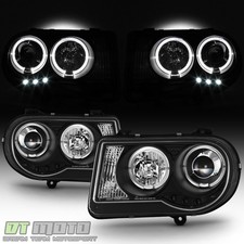 Black 2005-2010 Chrysler 300c Led Drl Halo Projector Headlights 05-10 Leftright