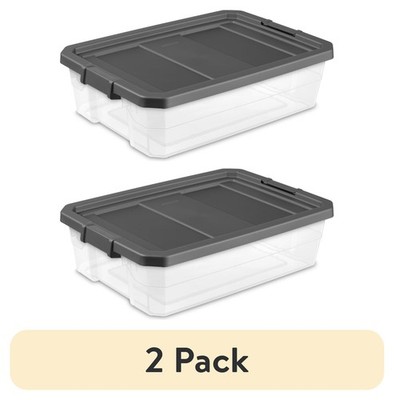 (2 pack 40 Quart Medium Stackable Storage Bin Clear Plastic Underbed Storage