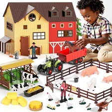 Farm Animals Barn House Toys - Kids Tractor Toy with Lights & Sound, Horse Stabl