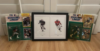 #ad Bo Jackson amp; Barry Sanders Framed Art Cards And Starting Line Up Figures NFL $45.00