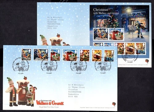 GB - 2010 Wallace & Gromit Christmas Set + MS First Day Cover