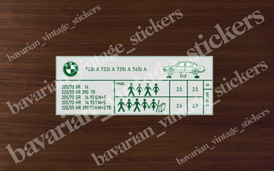 #ad Tire Pressure Label Sticker Decal For Bmw E23 728i 733i 735i 745i $14.99
