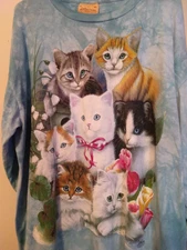 Vtg The Mountain Shirt Sz XL Tie Dye Cute Cats Jenny Newland Y2K USA Kittens