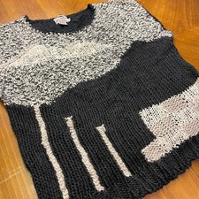 Handmade Abstract Black White Sweater 1980s Great Girl Amy Austin Womens Medium
