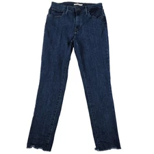 Levis 721 High Rise Skinny Jeans Womens 31 Blue Frayed Hem Stretch Denim Pants