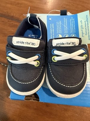 Stride Rite 360 Benji Navy Slip-On Sneakers 3M EU19 UK2 Wide Machine Washable