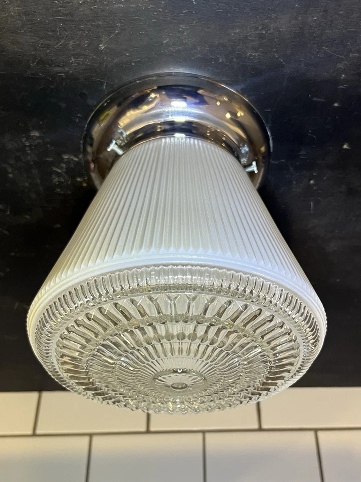 Chrome Flush Mount Fixture With Antique Glass Globe Porch Hallway 103C - Image 3 of 4