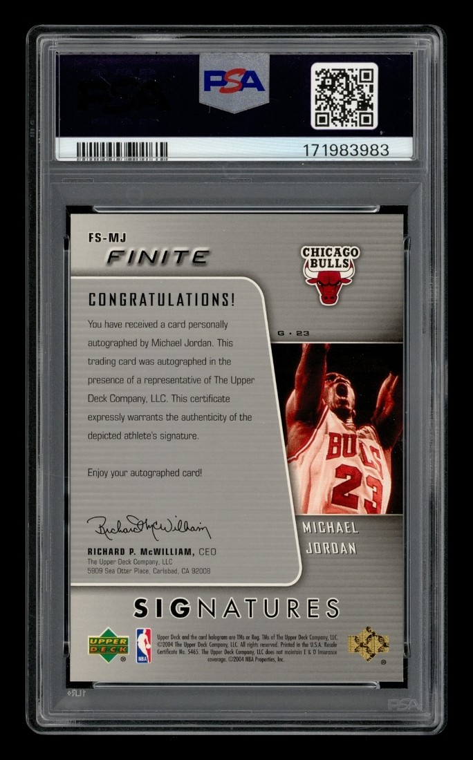 2004-05 Upper Deck Finite Finite Signatures: Michael Jordan Auto PSA 6 AUTO 8 view 2