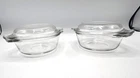 2 VTG  Anchor Hocking Casserole Baking Dishes w/lids 12 Oz Clear Glass EUC 1072