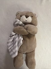 Carters Just One You 9" Brown Plush Teddy Bear Baby Rattle. Bear Holds Blanket