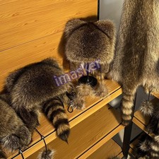 One Pc Adult Real Raccoon Fur Hat Trapper Hat Ushanka Ski Hunter Hat