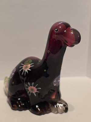 Fenton Special Order for QVC Plum Opalescent Dinosaur Dino HP Dots Spots