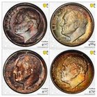 Lot 4 PCGS MS66 Silver Roosevelt Dimes - Rainbow & Blueberry Toners