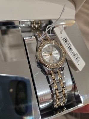 TAHARI Gold Tone And Silver Tone White Watch New In Box Tahari Tahari Adult Womens Analog Watch w Gold Case and Two  main image 2