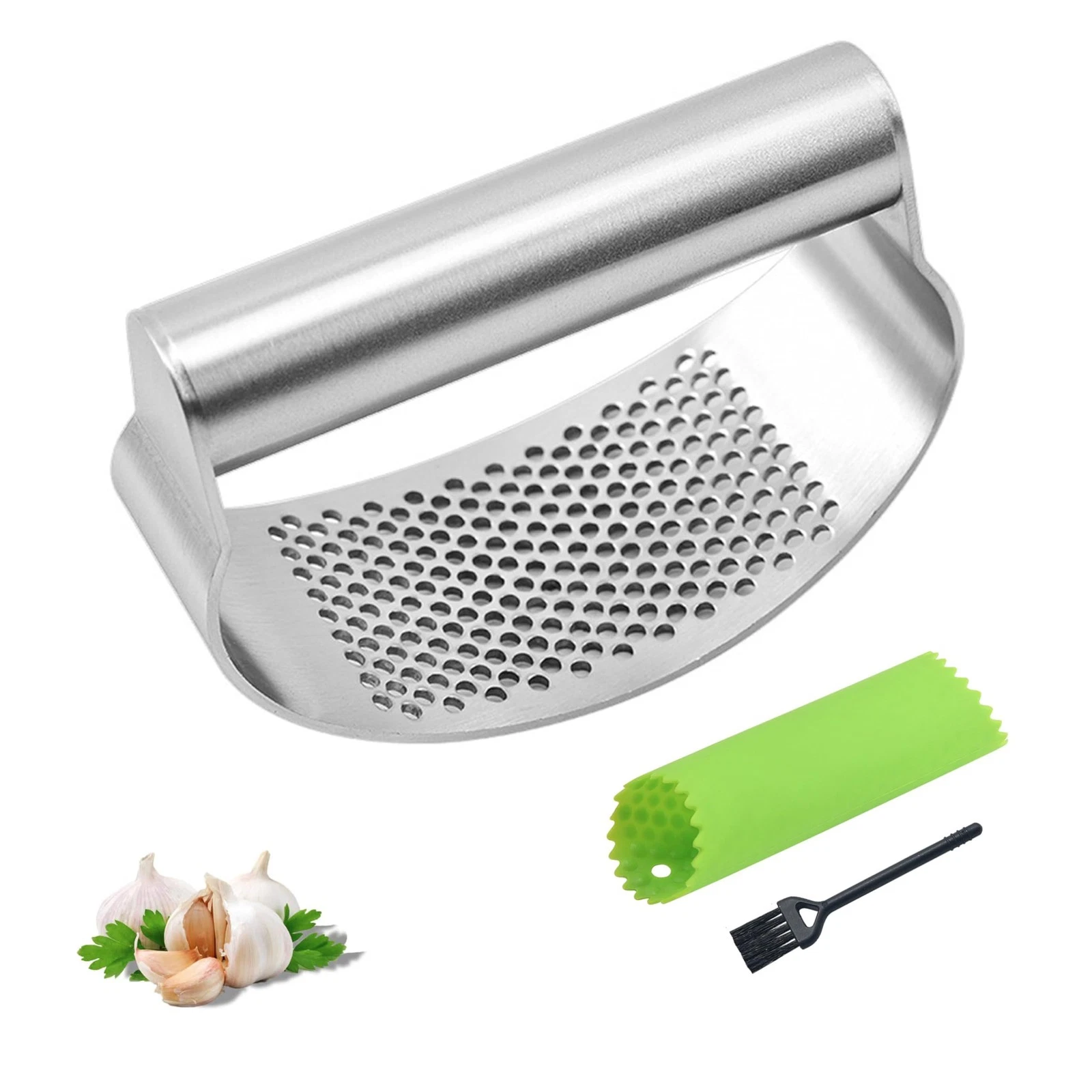 Garlic Press, Garlic Press Stainless Steel with Convenient Cleaning Brush...