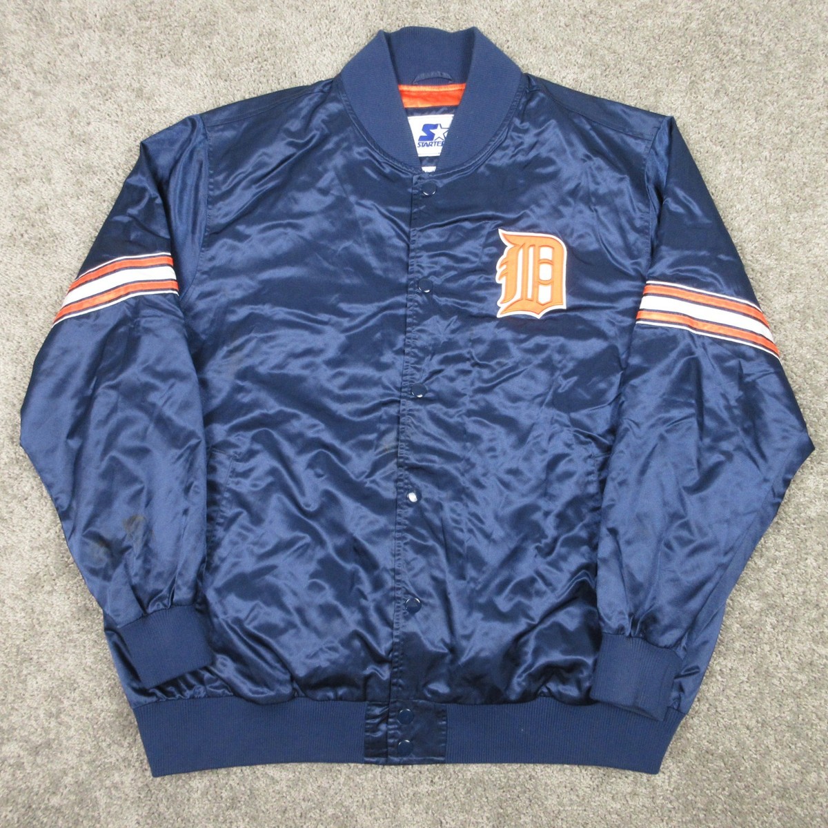 Detroit Tigers Jacket Mens 3XL Blue Starter Satin Bomber Baseball