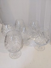 Six Sparkling Crystal Cut Glass Brandy Glasses 1960s Vintage