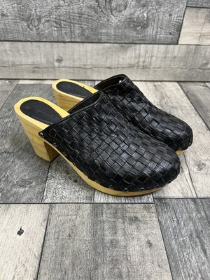 Free People Damen Clogs Schuhe Gr. UK 3 schwarz Adelaide Leder klobig geflochten