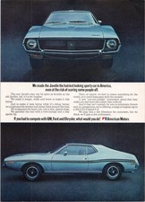 American Motors Amc Javelin Vintage Car Ad Blue Sporty Coupe 1971