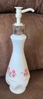Vintage Jergens Pump Lotion Milk Glass Bottle Pink Roses 9 oz Empty