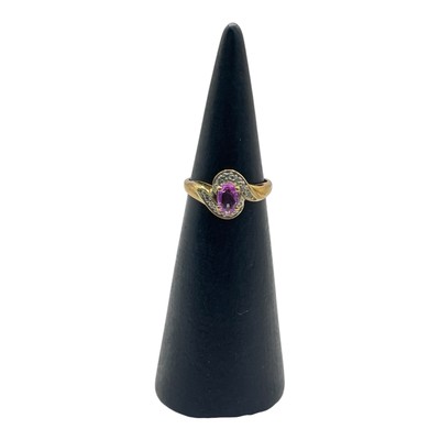 9ct 9K Yellow Gold Natural Pink Sapphire And Diamond Ladies Ring Size L. New