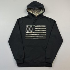 Buck Wear Hoodie Mens Medium Black Camo American Flag Pullover Hunting Outdoors