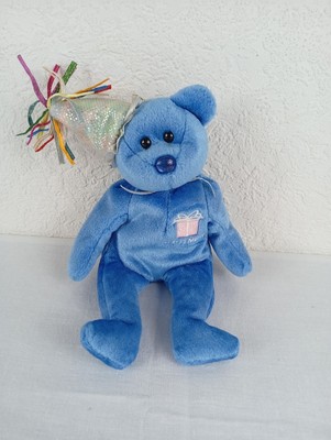 Sammler teddy Ty 2002 Blau September Party Geburtstagsteddy mit Hut ca. 21cm