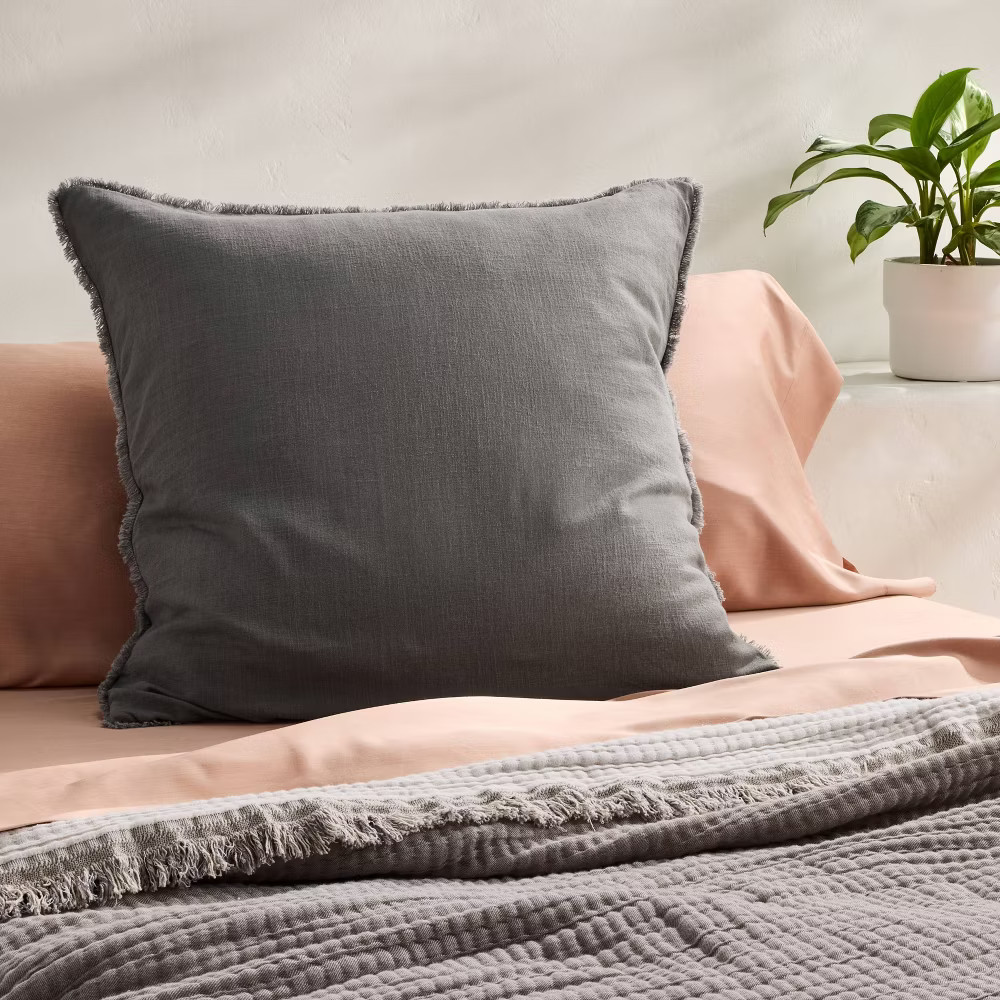 Euro Heavyweight Linen Blend Throw Pillow Dark Gray - Casaluna Removable Cover 4690₽