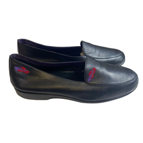 Keds Grasshopper Women's Red Hat Society Black Leather Loafers Embroidery Size 8