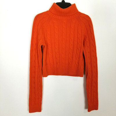 Sunday Best Women Merino Wool Blend Cable Knit Sweater Sz XS Orange Cropped