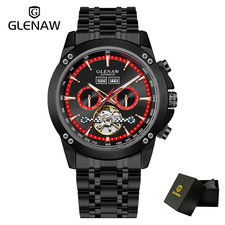 GLENAW men's automatic mechanical watch skeleton calendar dial luminous hands