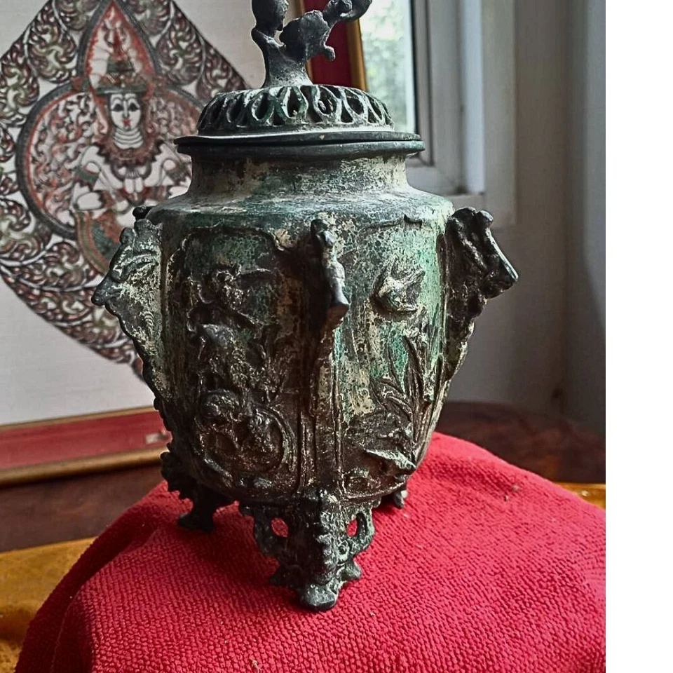 Raro Quemador de Incienso de Bronce Antiguo Siglo XIX Escultura de Pájaro De Colección 8" de Alto Foto 4 de 4