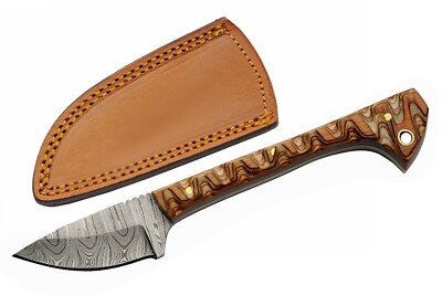 DM1320BR Damascus Prideful Fang Caper 256 Layers Pakkawood Brown Handle Leather