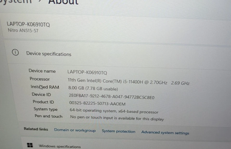 Acer Nitro 5 AN515-57 15.6" 144Hz (Intel Core i5-11400H, 512GB SSD, 8GB RAM) - Image 2 of 2