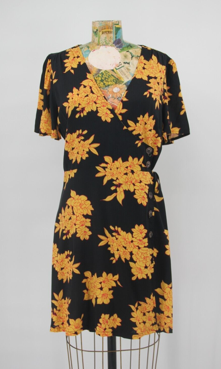 black dress with yellow flowers Floral Dresses for Women ruffled bell sleeves Lush | Dresses | Black