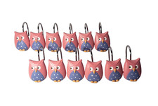 Owl Shower Curtain Hooks Pink Purple Whimsy Bathroom Set of 12 Resin