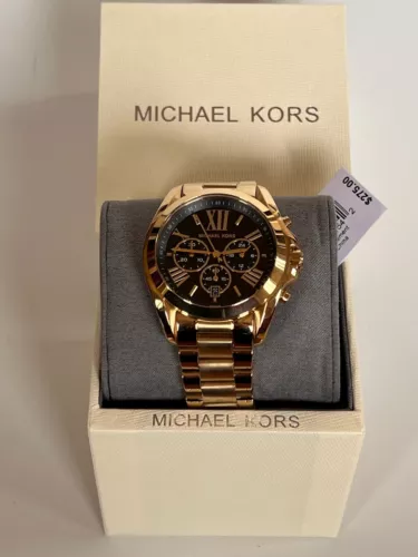 Michael Kors MK5739 Bradshaw Gold Black Dial Chronograph Watch BNWT GiftBox $275