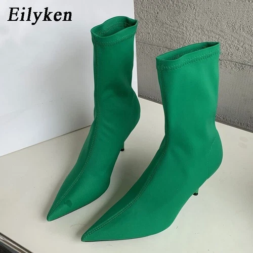 Damen-Stiefeletten sexy spitz zulaufend hohe Absätze modische weibliche Socken Pumps Schuhe - - Bild 3 von 27