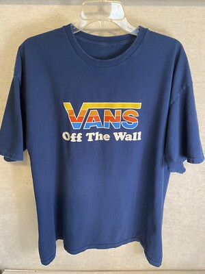 Vans Skateboard T-Shirt Men’s L Blue Off-The-Wall Classic Retro ￼shirt 