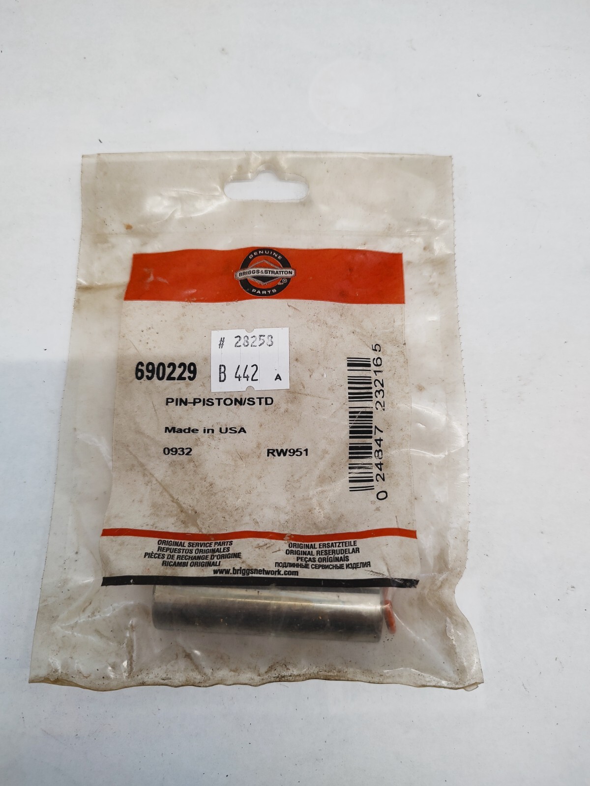 Genuine OEM Briggs & Stratton 690229 Piston Pin STD NOS