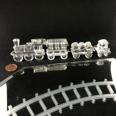 Swarovski Crystal Large Train set 4 Cars w Mirror Painted Tracks