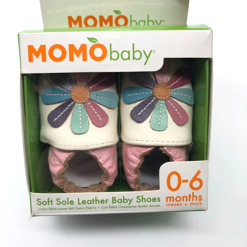 Zapatos Momo Bebé Niñas Suela Suave Cuero Floral Sin Cordones Rosa Blanco 0-6 Meses Foto 2 de 4