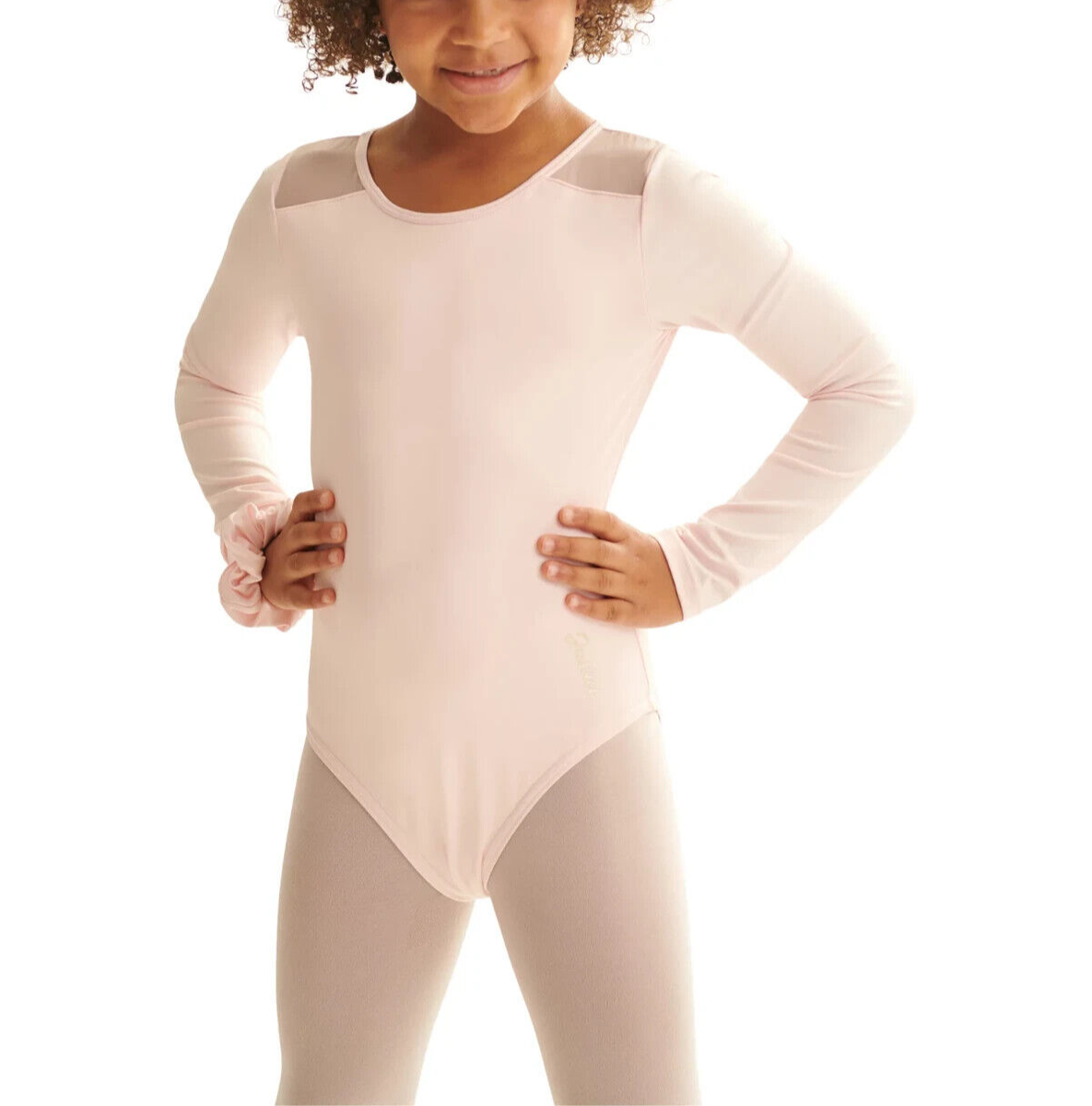 JUSTICE LIGHT PINK LEOTARD SCRUNCHIE LONG SLEEVE SIZE 10 MEDIUM